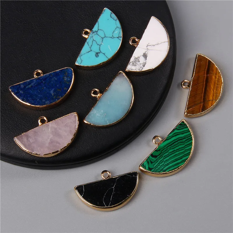 

16x26MM Natural Stone Amazonite Tiger Eye Rose Pink Quartz Semicircle Pendant Charm for Jewelry Making DIY Earring Necklace Gift