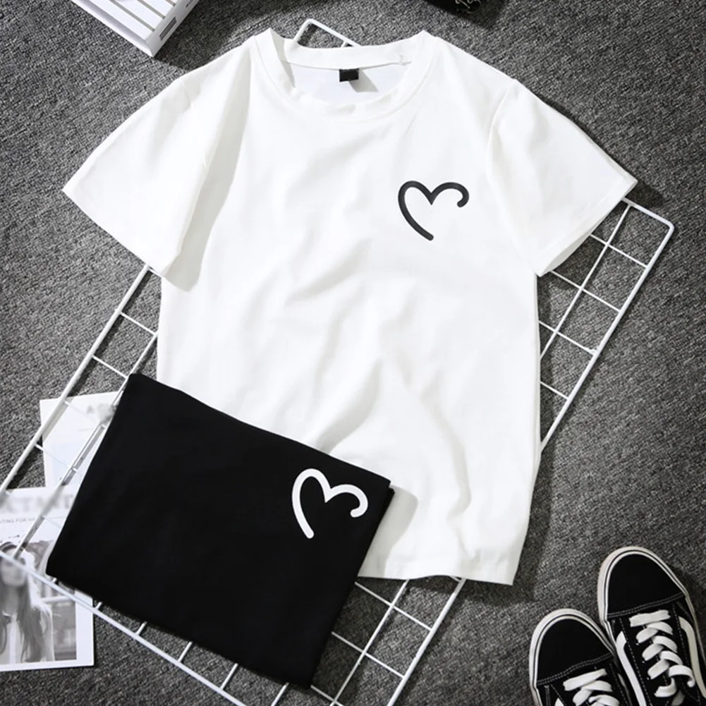 

Print Simple Women T Shirt Couples Fashion Summer Ladies Blouse Loose Top Cotton Blend Short Sleeve Crew Neck Casual