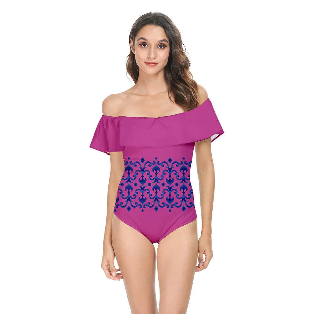 

One Piece Off Shoulder Swimsuit Swimwear Women Creative Print Swimsuit Bodysuit Monokini Female Bathing Suits Beach Wear Summer