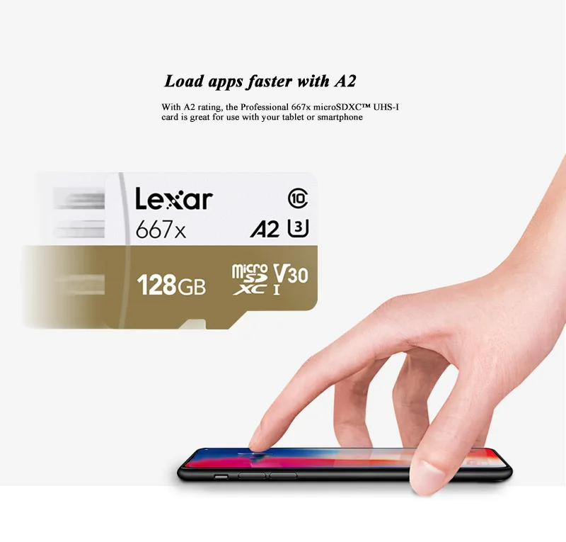 Lexar Профессиональный 667x слот для карт памяти 128 ГБ A2 Class 10 V30 100 МБ/с. U3 Micro SD карты 256 ГБ для 1080p Full-HD 3D видео в формате 4K