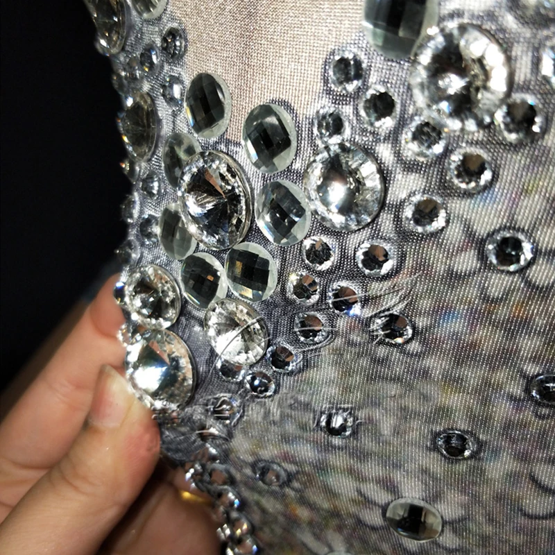 high elastic Full Rhinestones Crystals Performance costume Bar DS Birthday Party Dress | Женская одежда