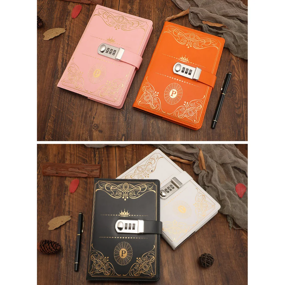 

1PC Vintage Style PU Cover Diary Notebook Journal Notepad with Code Lock (Blue)