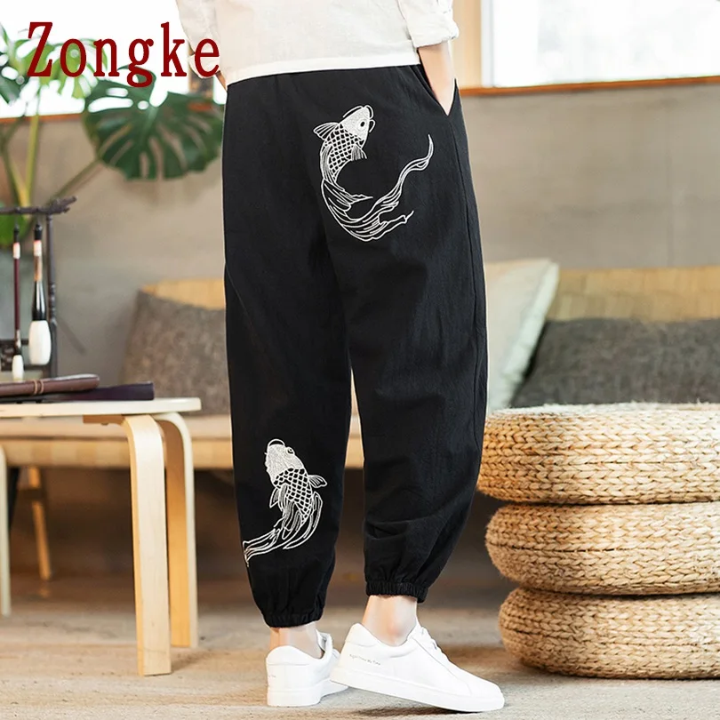 

Zongke Carp Embroidery Harem Pants Men Joggers Men's Pants Korean Streetwear Men's Casual Pants Hip Hop M-5XL 2021