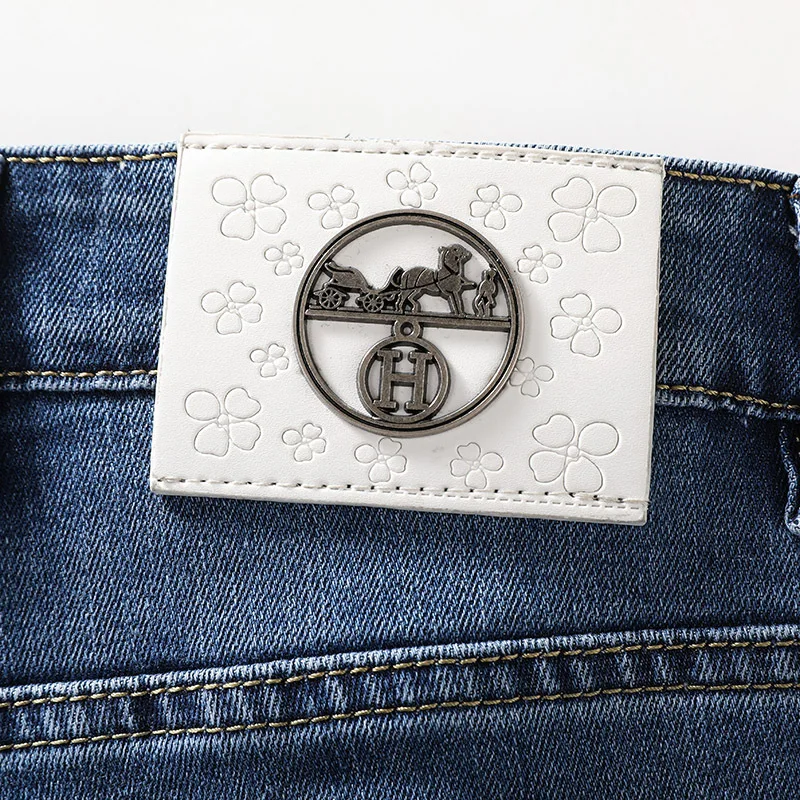 

Luren High-end Brand Summer Thin Men's Jeans Men's Slim Straight Stretch Pants Mid Waist Washed-out Vintage Blue