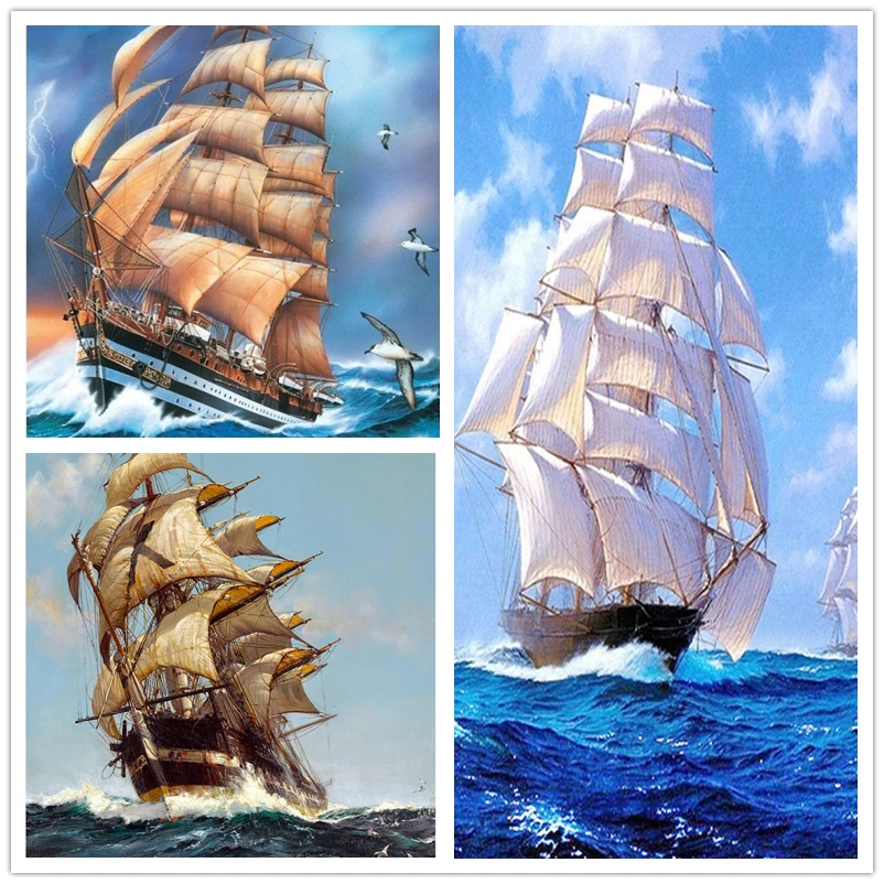 Полная круглая алмазная живопись вышивка пейзаж картина лодка бисером 5D сделай