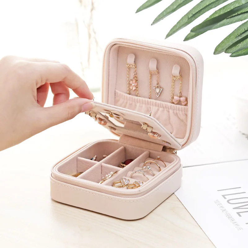 

Korean version of creative travel portable jewelry box earrings earrings necklace jewelry storage box pu jewelry box