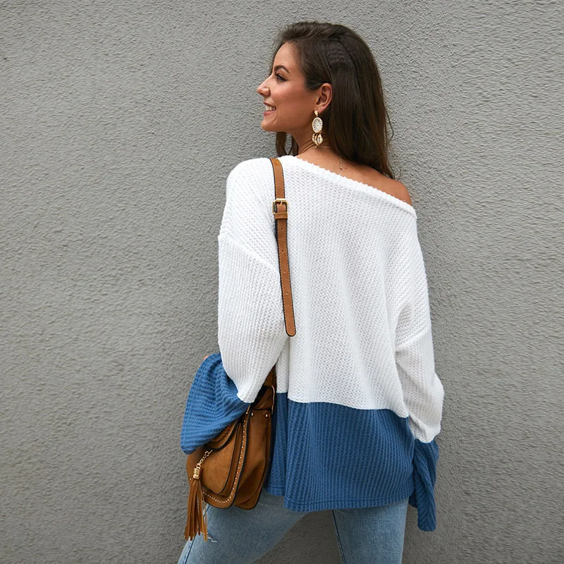 Женский вязаный свитер CINESSD повседневный Свободный пуловер в полоску с круглым