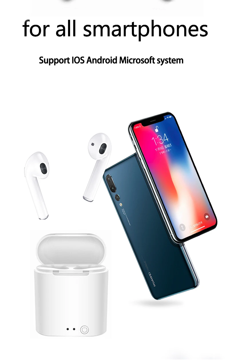 Беспроводные Bluetooth наушники i7s TWS, мини стерео наушники-вкладыши, гарнитура с зарядным устройством, микрофон для Iphone, Xiaomi, всех смартфонов, Android