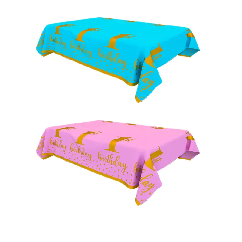 Одноразовая Скатерть синего и розового цвета на 1 й день рождения бумажные