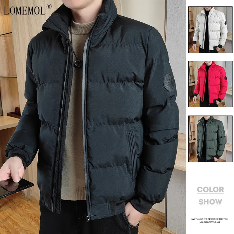 LOMEMOL Fall/Winter Men's Parkas Winter Solid Color Jacket New Stand Collar Fashion Thicken Short Parkas Ice World Winter Coat