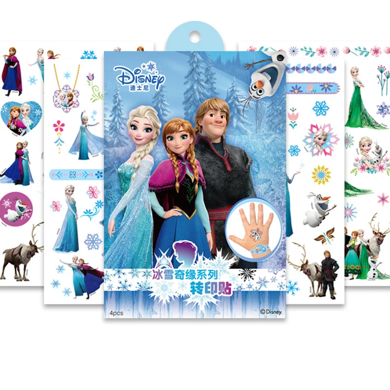 Disney-tatuaje temporal de Frozen para ni&ntilde;os, tatuaje de princesa Elsa, arte corporal Flash, pegatina impermeable de Mickey, pegatina de estilo-0