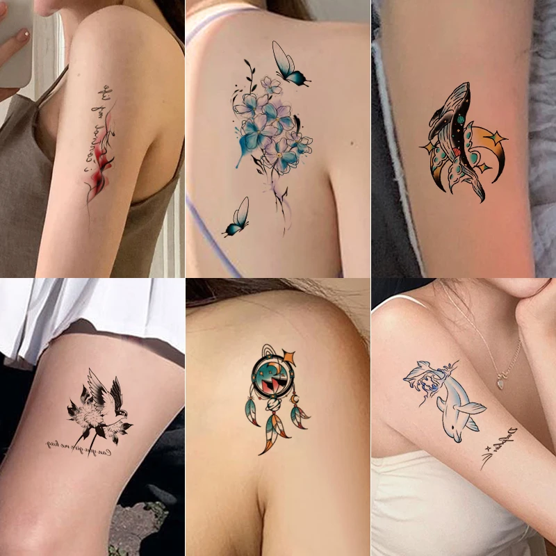 Ankle Flora Flower Butterfly Stickers Flash Fake Waterproof Temporary Tattoo Women Arm Chest Tattoo Stickers Body Art Tatoos