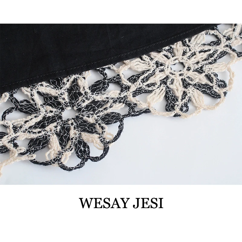 

WESAY JESI Summer Dress Fashion Dresses For Women Sleeveless Hollow Out Embroidered Lace Shoulder Strap Knitted Flowers Female