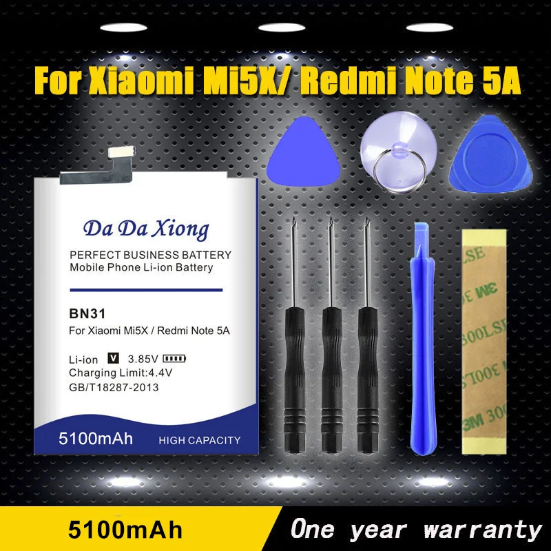 Da Xiong аккумулятор для телефона BN31 для Xiaomi mi 5X mi 5X/Red mi Note 5A/Note 5A Pro 5100 мАч Сменные Аккумуляторы