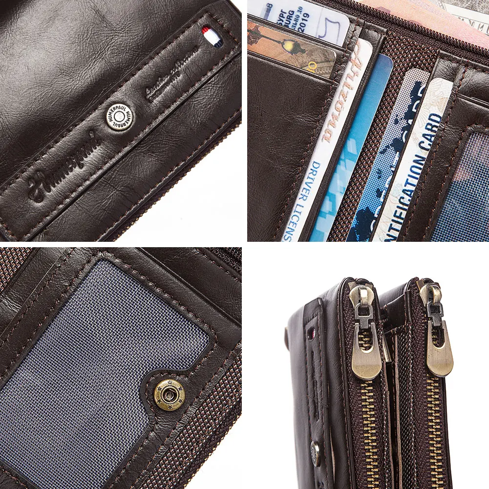 KAVIS 100% Genuine Leather Men Wallet Quality Purses Coin Purse Male Small Portomonee Rfid Walet Pocket Money Bag New for Boys | Багаж и