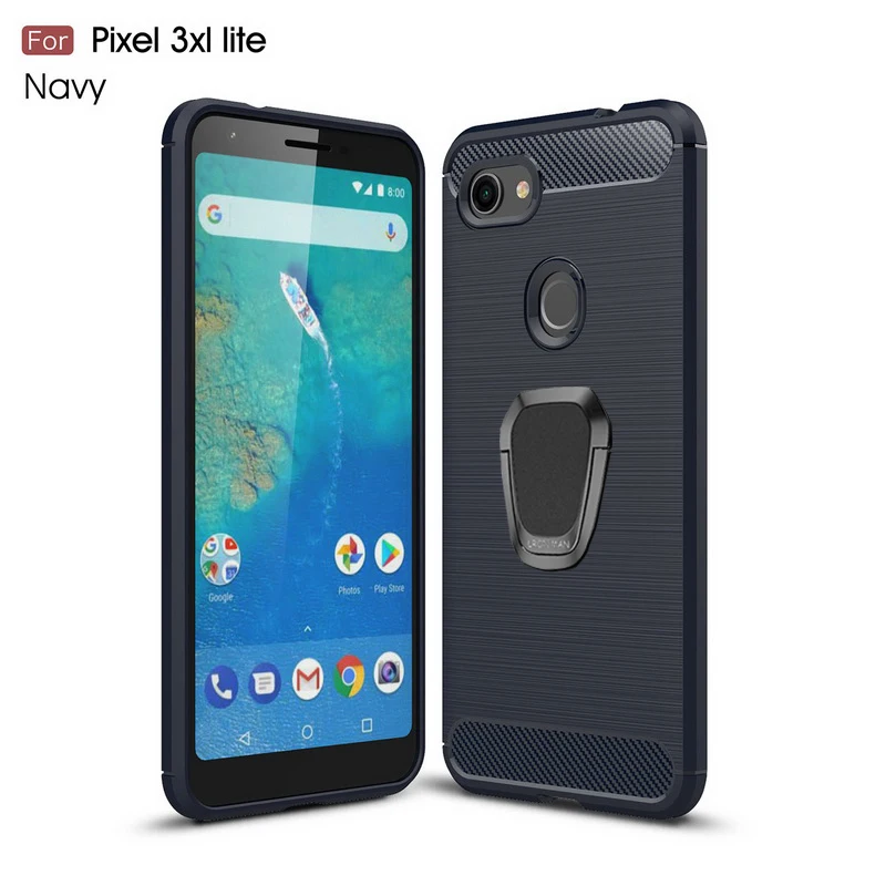 Тёмно-синий Для Google Pixel 3 3A XL чехол Роскошный Матовый чехол из углеродного волокна чехол для телефона для Google Pixel 4 XL Магнитный чехол-держатель с кольцом чехол - Цвет: Тёмно-синий