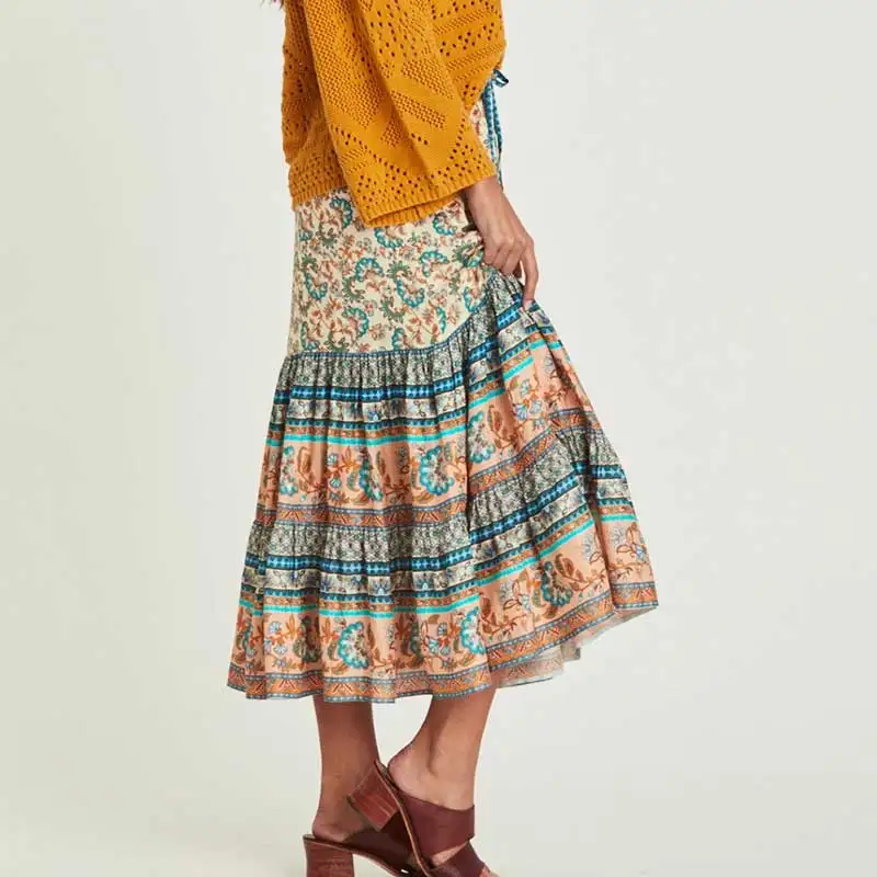 Богемный Вдохновленный цветочный принт длинная юбка для женщин 2020 модная