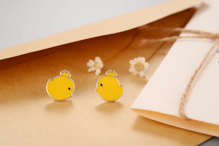 

CE-107 s925 sterling silver earrings cute chick earrings female Korean fashion cartoon sterling silver earrings