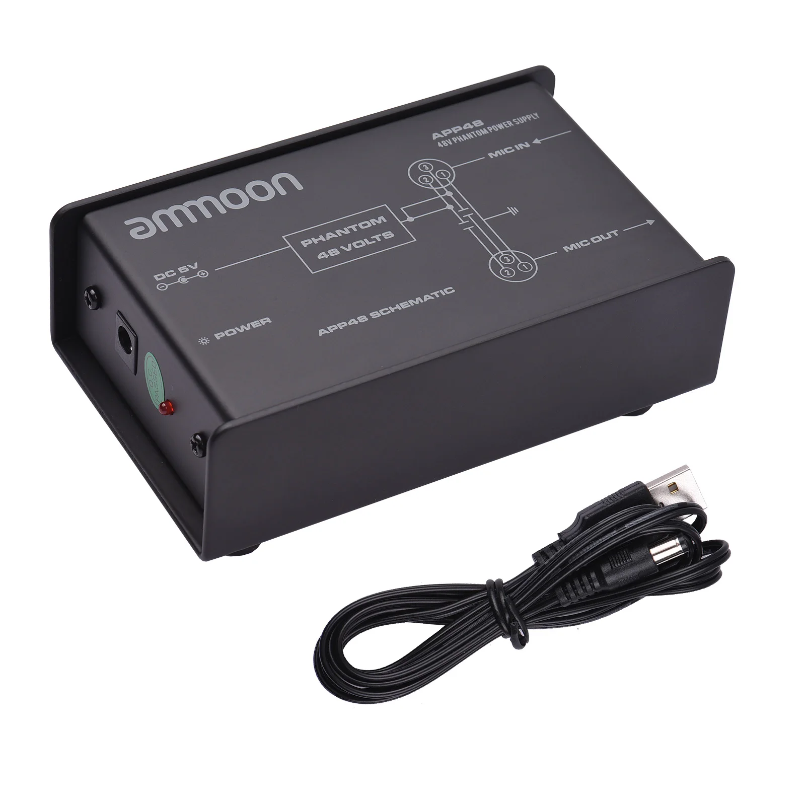 ammoon 48V Low Noise Phantom Power Supply for Condenser Microphone DC5V Box with XLR Input & Output | Спорт и развлечения