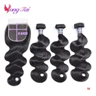 YuYongtai бразильские объемные волны 3 пряди с закрытием человеческие волосы для наращивания 5x5 закрытие с пряди не-Реми бесплатная доставка
