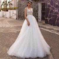 tulle a line wedding dresses 2021 v neck lace appliques bride gown with bow sashes button sweep train backless custom made