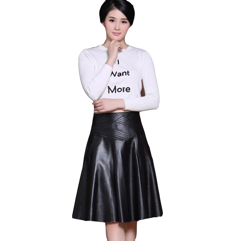 

Женская юбка с заниженной талией, расклешенная плиссированная юбка трапециевидной формы до колена, из натуральной кожи, в Корейском Стиле Лолита, Осень-зима 2022