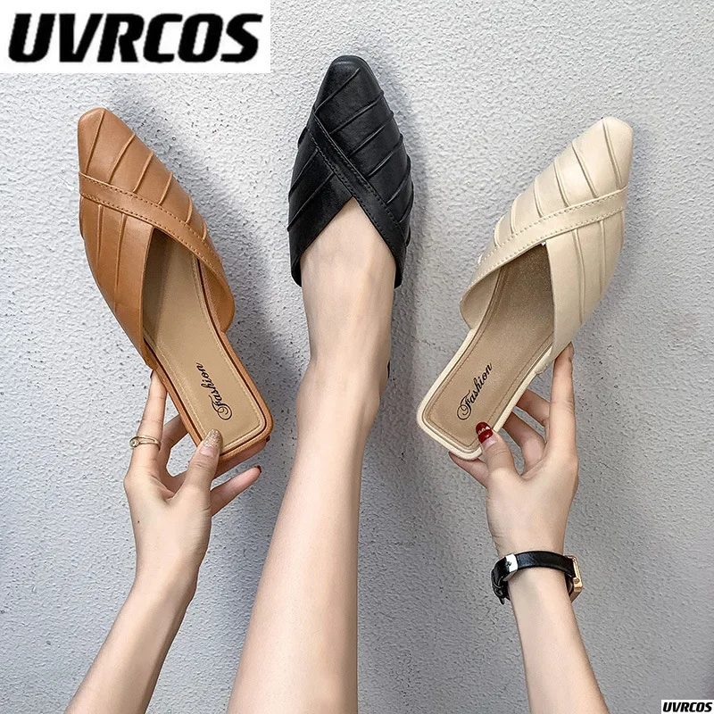 Женские полутапочки на танкетке ленивые корейские шлепанцы с острым носком