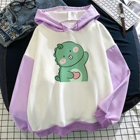 kawaii dinosaur harajuku cute sweatshirts with hoodies fashion women casual print splicing long sleeve casual tops 2021 winter