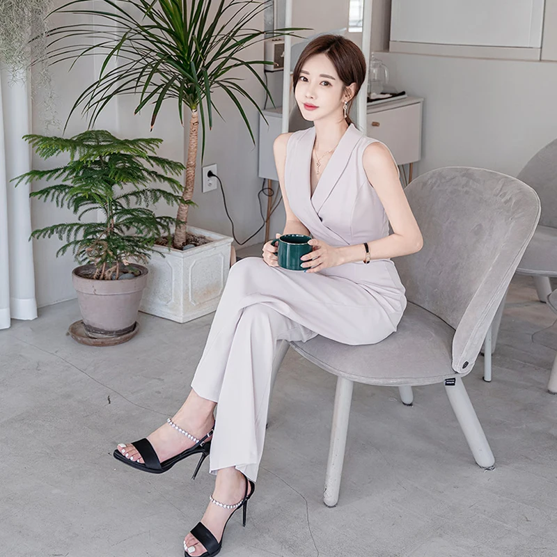 Elegant  Business Sleeveless Jumpsuits Women  New Wide Leg Long Playsuits Casual Office Lady  Work Wear Rompers