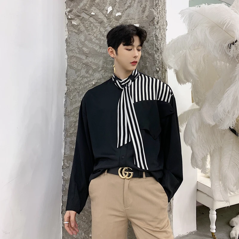 Мужская Повседневная рубашка с длинными рукавами в полоску уличная одежда