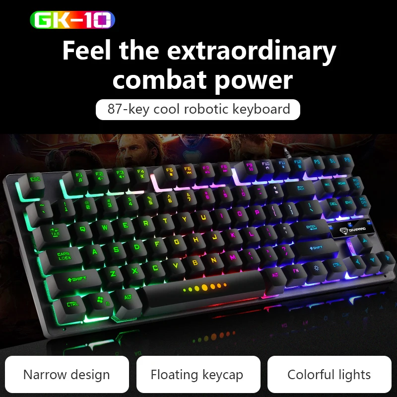 

GK-10 Wired Mechanical Keyboard 87 Keys Blue Switch Gaming Keyboards Waterproof For Tablet Desktop For PC Gamers Sticker