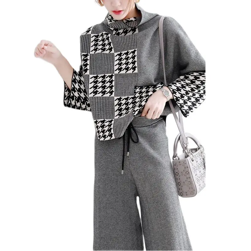 

Casual knitted suit 2021 autumn and winter new loose knitted sweater + wide leg pants two-piece fashion women's clothing