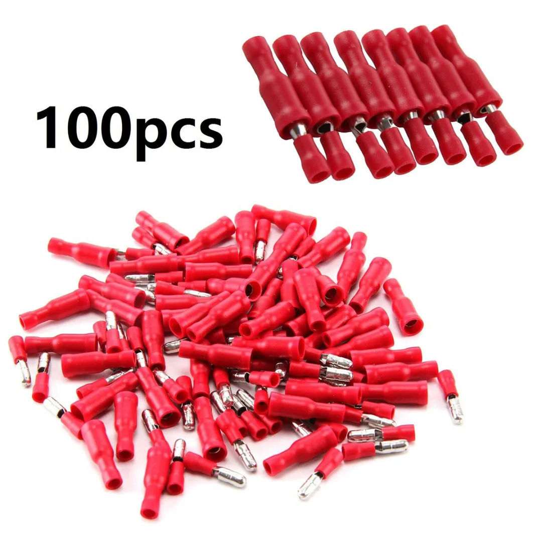 100 шт. красные изолированные обжимные клеммы Разъемы 50 гнездовых + штекеров для
