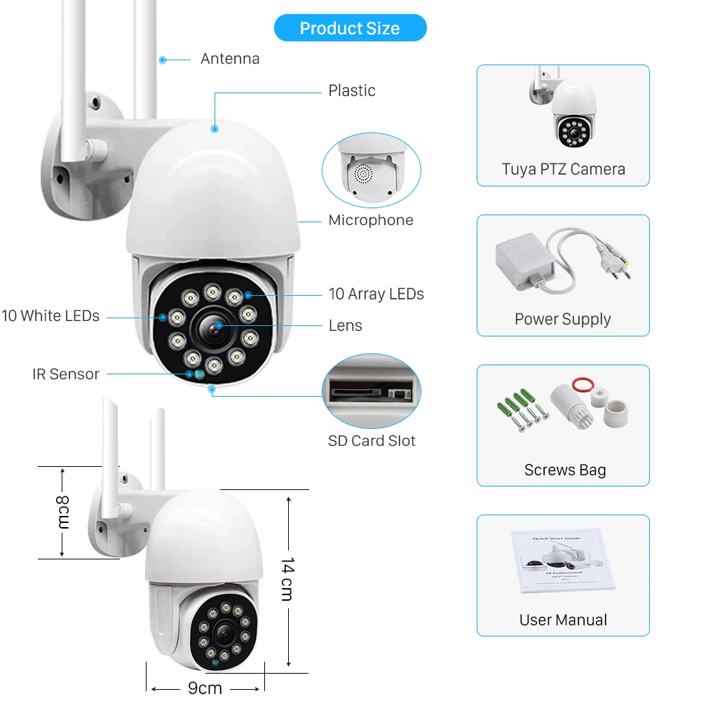

3MP IP Camera Tuya APP AI Human Detect Auto tracking Home Security Outdoor Camera 1080P 4X Digital Zoom CCTV Video Surveillance