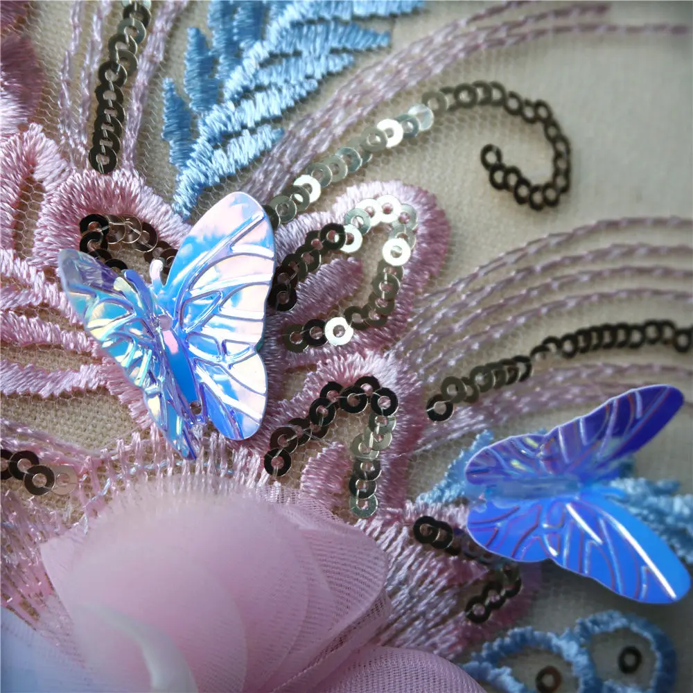 Кружевная ткань с блестками бабочками цветами и бусинами | Дом сад