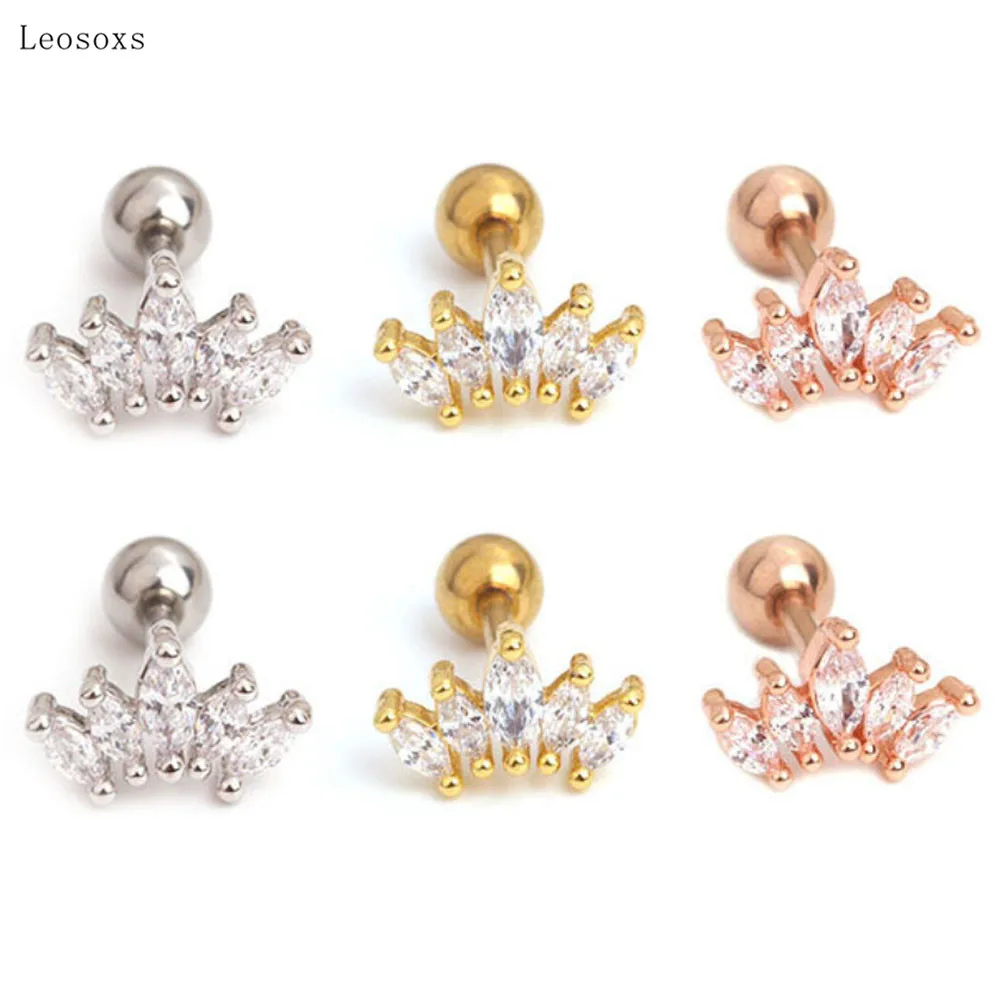 

Leosoxs 2pcs Hot Sale Stainless Steel Zircon Crown Ear Bone Nail Piercing Jewelry