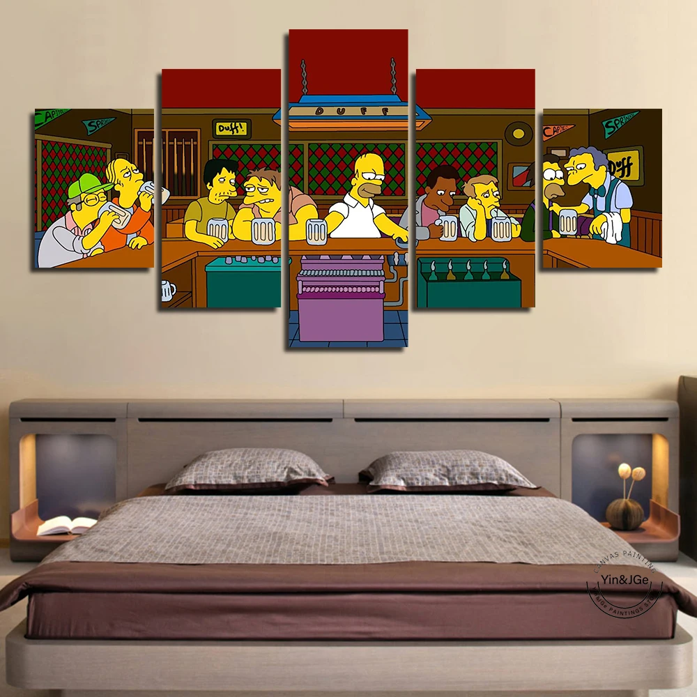 Настенное искусство модульная рамка для картин 5 шт. Симпсоны аниме персонаж