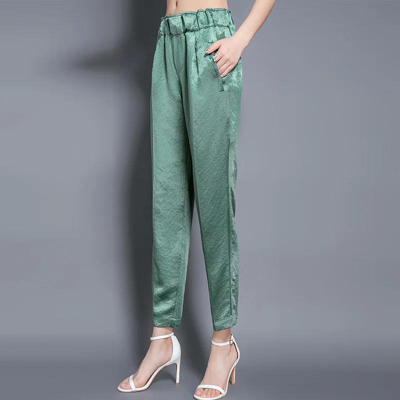 Acetate satin trousers women summer thin and versatile casual ankle-length pencil pants summer women 20118