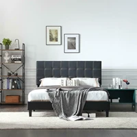 high quality fully covered faux leather queen bed frame set beds headboard platform slats double bed for bedroom furniture
