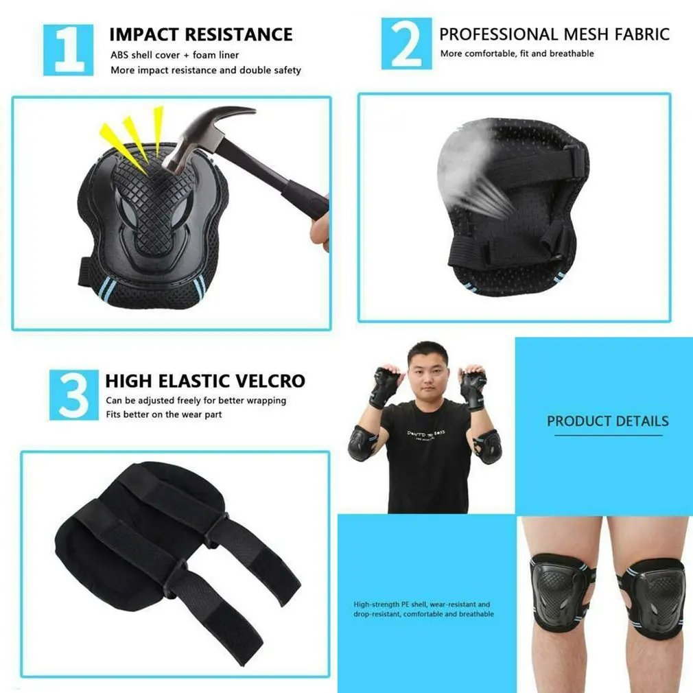 6pcs/set Skating Protective Gear Set Elbow pads Bicycle Skateboard Ice Skate Roller Bike Knee Protector For Adult Kids Men Women | Спорт и