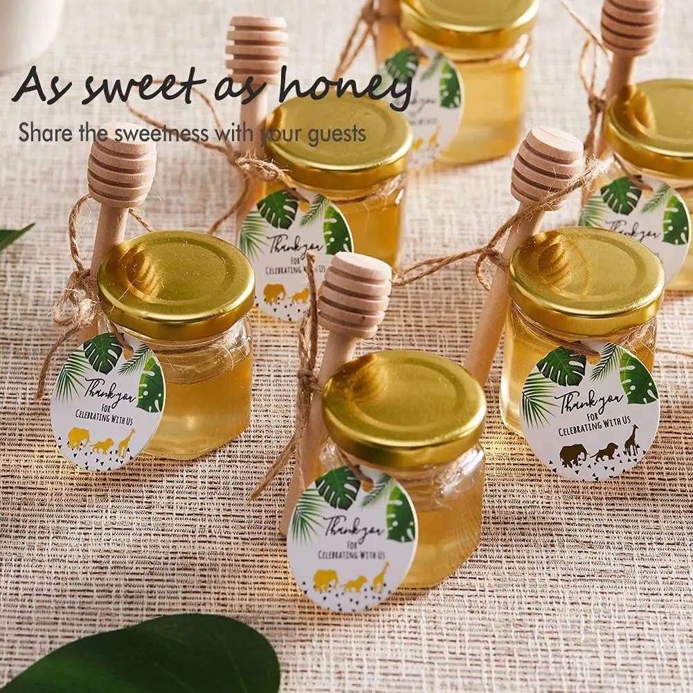 Glass Honey Jar with Gold Lid Wood Dipper Thank-You Tag. Gifts for Baby Shower Birthday Wedding and Holidays | Дом и сад