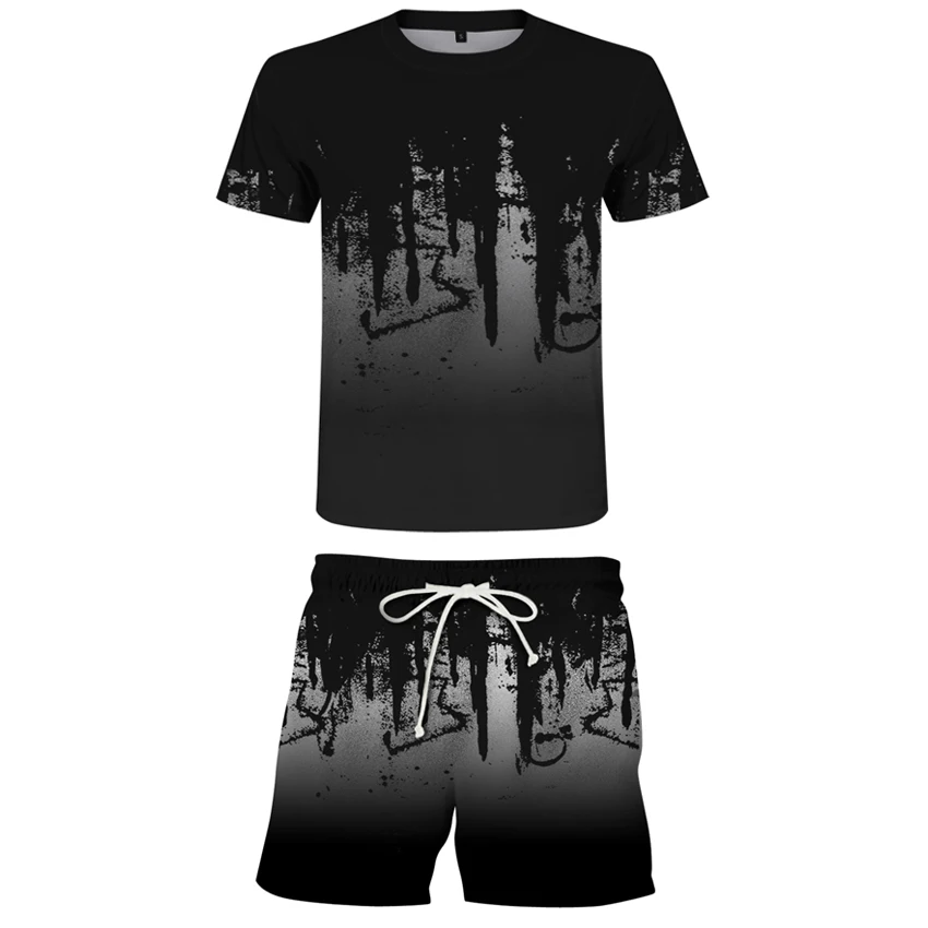 

Summer new men's wear splash ink digital printed sportswear thin men's and women's sports two-piece T-shirt + shorts s-6xl