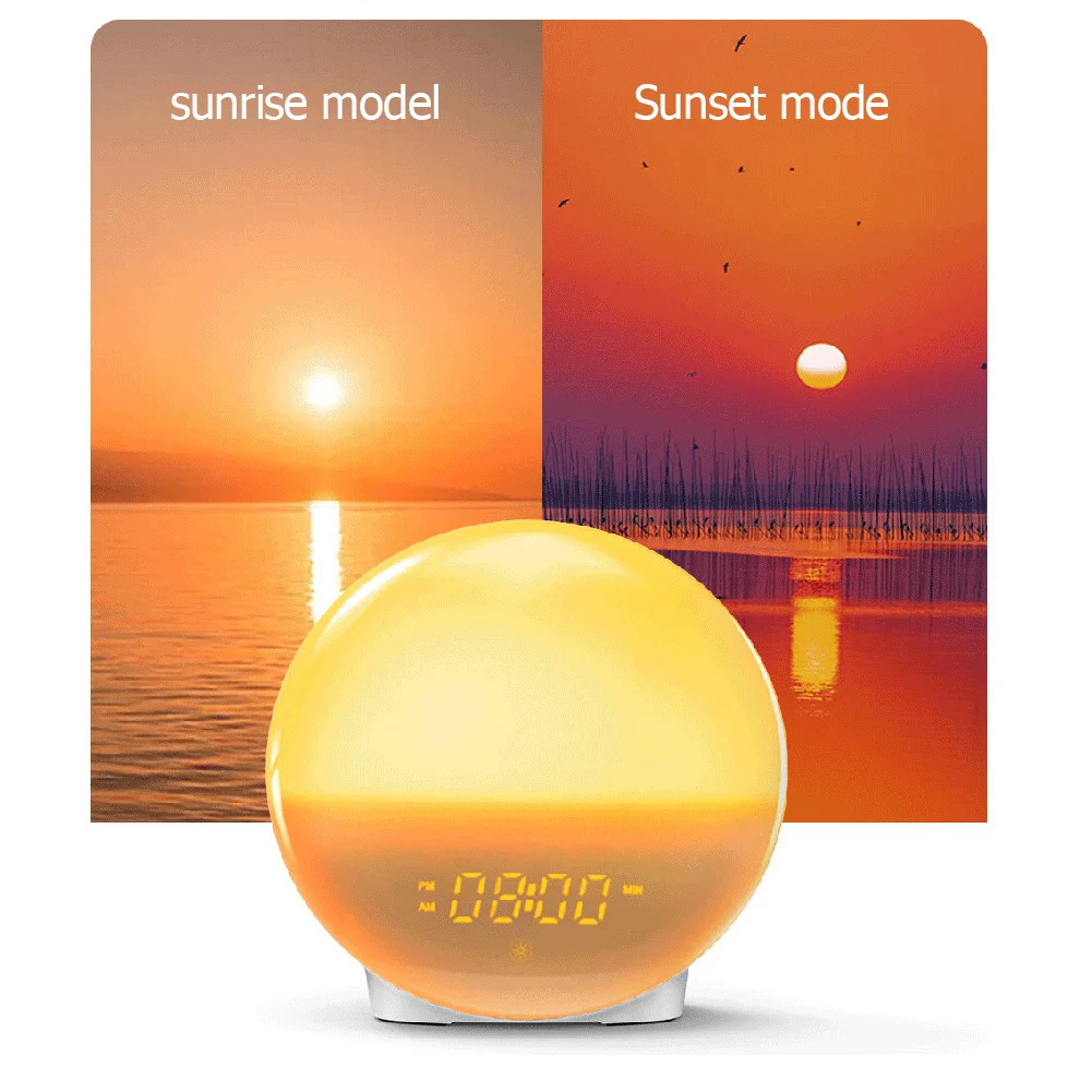 

Home Bedroom Night Light LED USB 7 Colors Table Lamp with Alarm Clock Radio Speaker Wake Up Wireless Bedside Light