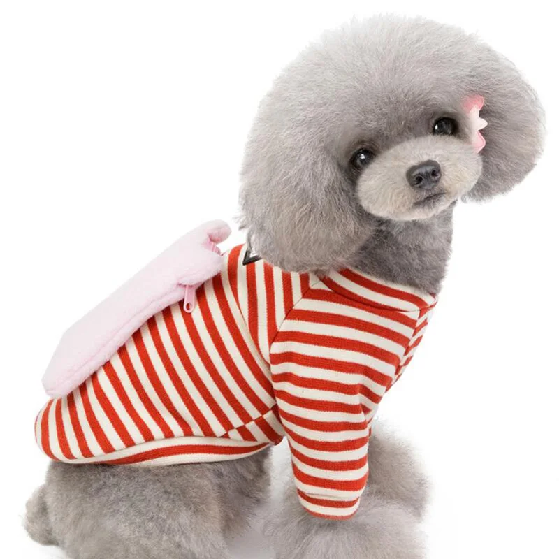 Осень зима теплый в полоску толстовки для питомцев Милый хлопковый рюкзак с