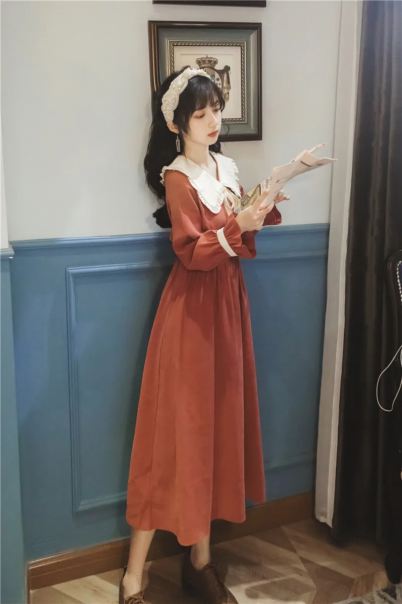 Новое хлопковое вельветовое платье в винтажном стиле с длинным женское 2021