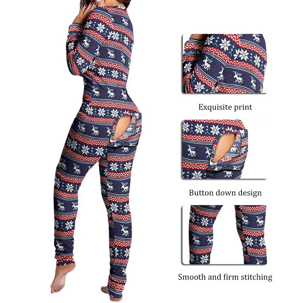 

Sexy Women V-neck Pijamas Button-down Front Pajamas Adults Sleepwear Jumpsuit Functional Buttoned Flap Pyjama