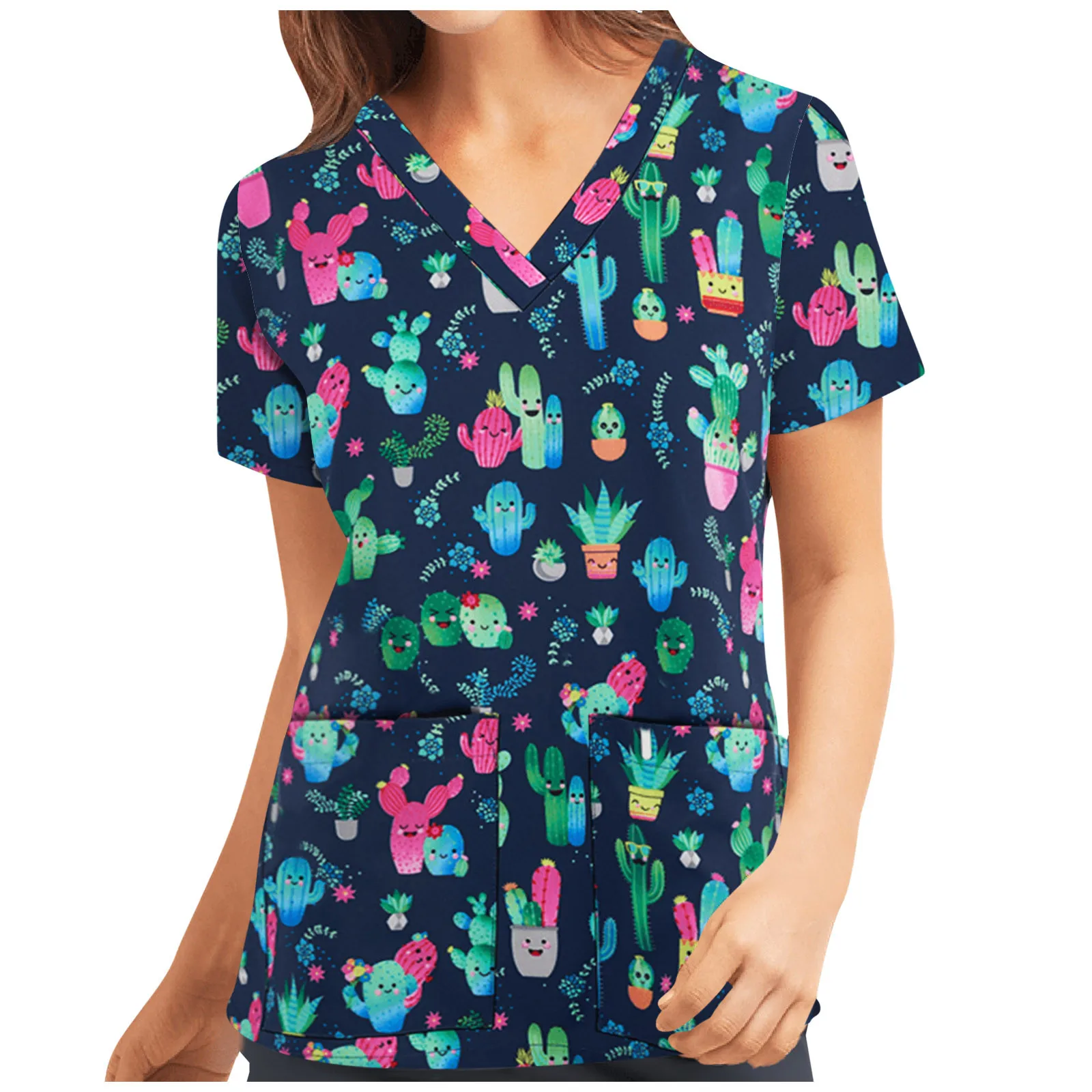 

Matte Clinical Nurse Uniform Tops Women Short Sleeve V-neck Working Uniform Ladies Blouse Women Clothing uniformes de enfermera