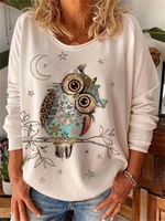 summer casual tee long sleeve women t shirts y2k owl print tops female round neck loose tee top