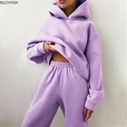 Женский флисовый костюм из двух предметов, элегантная однотонная теплая толстовка большого размера и брюки, спортивный костюм для улицы, Спортивная одежда на осень и зиму, 2021