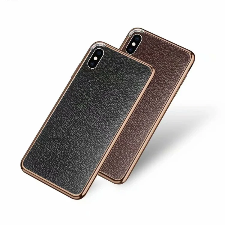 

Genuine leather lychee back sticker phone case for iPhone 7 8 Plus Xs Max XR 11 12 13 Pro Max ckhb-YY aluminum frame phone case